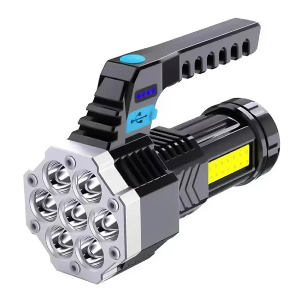 LED Flashlight USB Rechargeable, High Lumens Tactical Light with Sidelight, 7X LED, Handheld for Camping Emergency Lantern