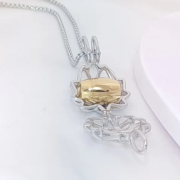 Stainless Steel Lotus Cremation Urn Pendant Jewelry Ash Memorial Keepsake Accessories Necklace Gold/Silver Color