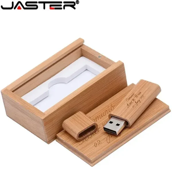 JASTER Free custom logo Wooden USB 2.0 flash drives Bamboo with Box Memory stick 16GB Pen drive 32GB 64GB Wedding gift USB stick
