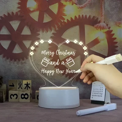Transparent Luminous LED Night Lights USB Luminous Acrylic Night Light Erasable Write Message Board Calendar Desktop Ornaments