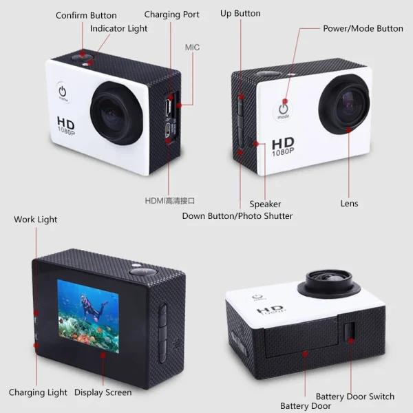 Underwater Waterproof Sports Camera Multifunctional Outdoor Riding Sports DV Skiing Diving Action Camera Video Camera For Helmet