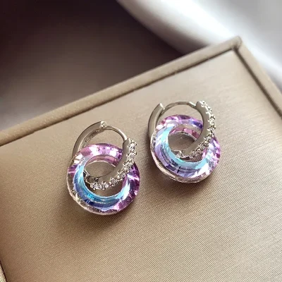 2024 Summer New Artificial Fantasy Crystal Circle Ring Buckle Pendant Earrings for Women’s Luxury Jewelry Unusual Accessories