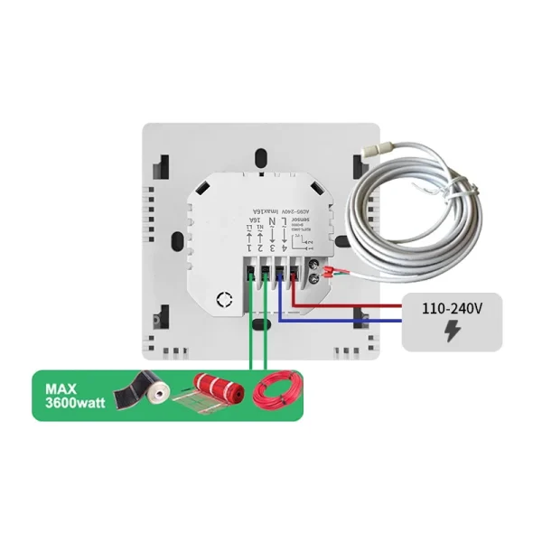 16A Electric Underfloor Heating Tuya Smart Thermostat Temperature Controller Switch with 3 Meter Cable Floor Sensor