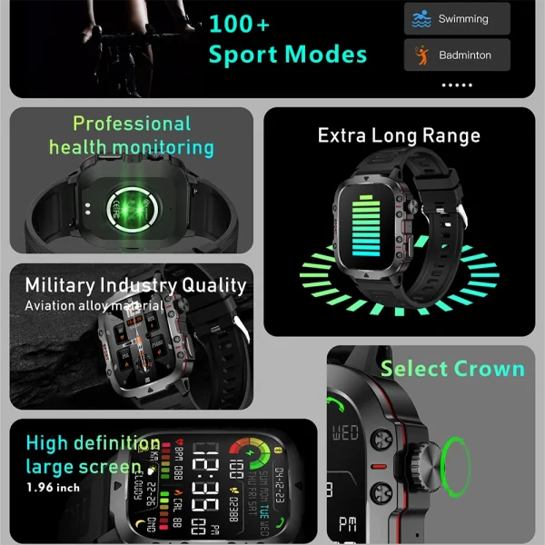 Military Men Smart Watch Bluetooth Call Fitness Clock Heart Monitor 3ATM Swim Waterproof Sport Smartwatch for Xiaomi iPhone 2025