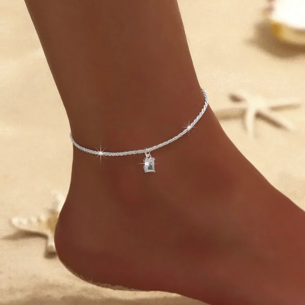 Sparkling Thin Chain Anklet Bracelet for Women Zircon Cross Pendant Bracelet on Leg Foot 2024 Trendy Boho Summer Beach Jewellry