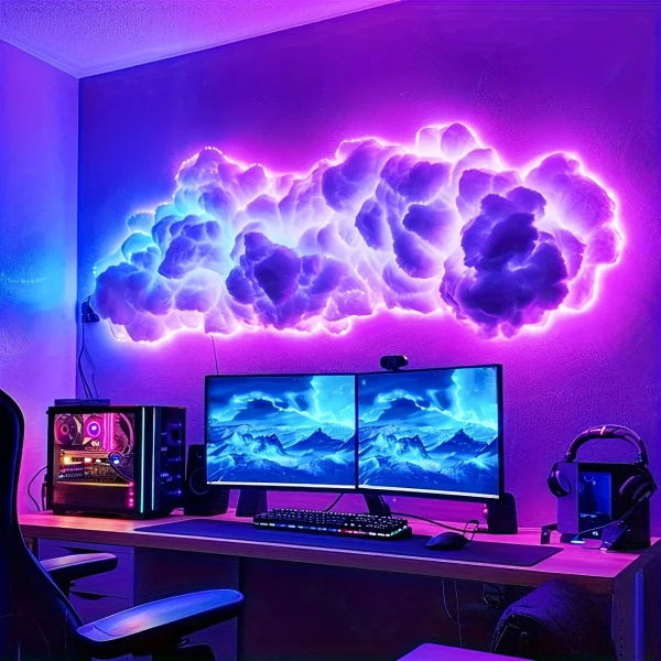 35.43 Inch Smart Cloud Lamp Compact Thundercloud Light Rhythm-Based Music Night Lamp Suitable for Indoor Use Bedroom Or Gaming