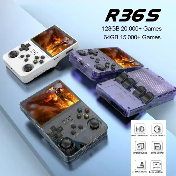 BOYHOM 256G/128G/64G R36S ARKOS Retro Handheld Game Console 3.5'' IPS screen,Portable Pocket Game Player for children gift