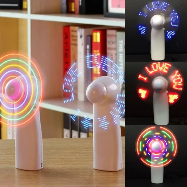 Small Electric Fan With Flashing Words Mini Portable Toy Rechargeable Support Student Fan Light Led Battery Handheld Coolin N0K7