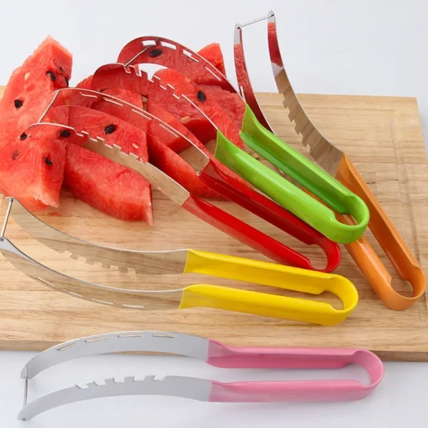 Stainless Steel Watermelon Slicer Non-slip Cutter Melon Cutter Plastic Wrap Handle Not Hurt Hands Fruit Cutting Tool Summer