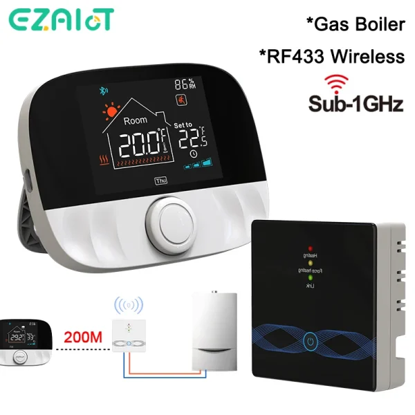 Gas Boiler Wireless Thermostat RF433 Room Temperature Controller Programmable Floor Heating Thermoregulator Battery USB Powered