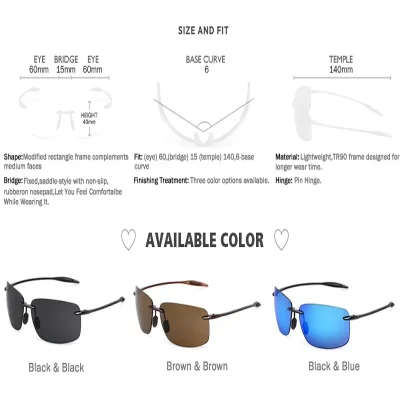 Classic Sports Rimless Sunglasses Men Women Male Driving Golf Rectangle Ultralight Frame Sun Glasses UV400 De Sol