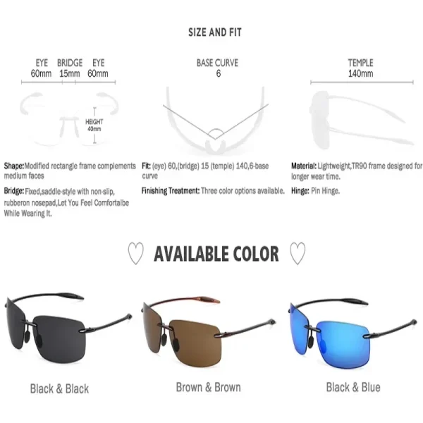 Classic Sports Rimless Sunglasses Men Women Male Driving Golf Rectangle Ultralight Frame Sun Glasses UV400 De Sol