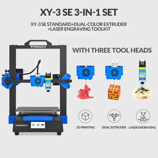 Tronxy XY-3 SE FDM 3D Printer Single/Dual Extrude/Laser Engraving One Machine For Multiple Purposes Upgraded DIY 3d printers Kit