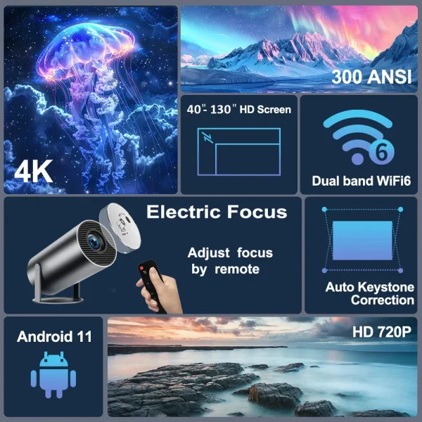 DITONG HY300 Plus HD Projector portatil 4K 1280x720P Android LED Video Home Theater Cinema Phone mini Proyector Movie HY300 pro