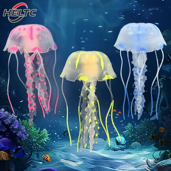 3Pcs Artificial Glowing Fluorescent Jellyfish Aquarium Decoration Fish Tank Underwater Plant Marine Aquatic Landscape Ornament