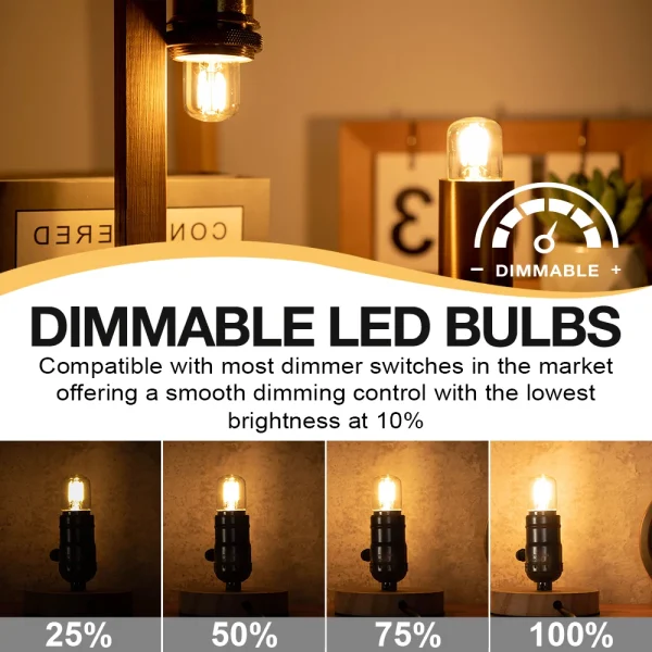 T28 LED Tubular Light Bulb E26 E27 Clear Glass 1W 3W 2700K Vintage Dimmable Filament Bulbs Chandelier Indoor Living Room Bulbs