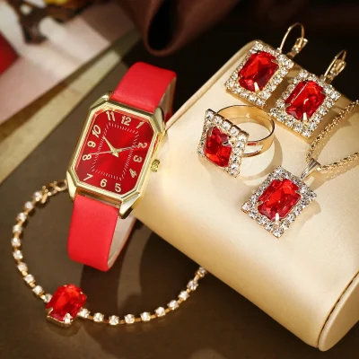 6/5/1PCS Luxury Fashion Square Women’s Watches Brand Ladies Quartz Wristwatch Jewelry Set Classic Simple Femme Relogio Feminino