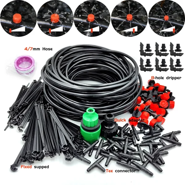 Garden 1/4'' Drip Irrigation Kit Automatic Watering System Nozzles for Farmland Bonsai Plant Flower Vegetable Greenhouse