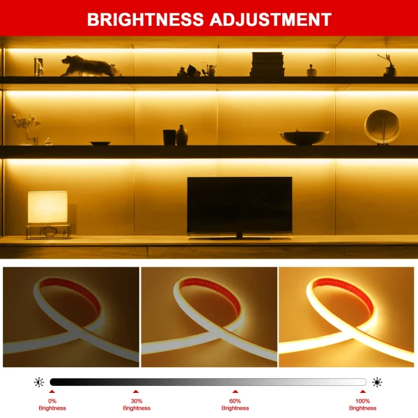 COB LED Strip 220V High Brightness Adhesive LED Lighting Strip Wifi Bluetooth Wall Touch Remote Control Waterproof Flexible Tape