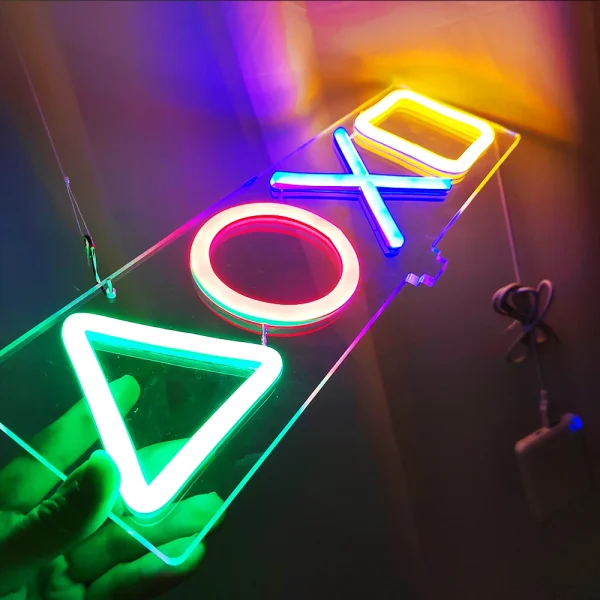 LED Neon Wall Mounted Mood Night Light Room Tabletop Neon Light Game Icon PS4 Game Room Bar Decoration Birthday Gift USB-operate