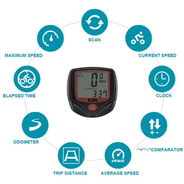 SUNDING 548B Waterproof MTB Bike Wire Speedometer Cycling Digital LCD Odometer