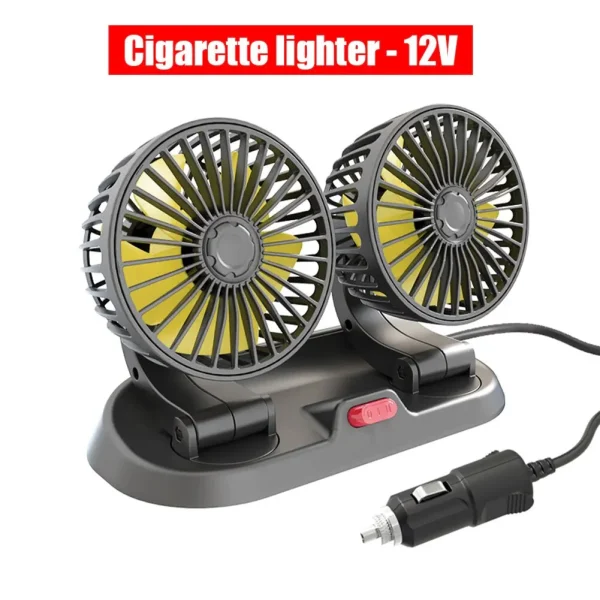 Car Cooling Fan 360° Adjustable Dual Head Cooling Air Fan Brushless Motor Low Noise Automobile Vehicle Fan Micro USB for Car Use