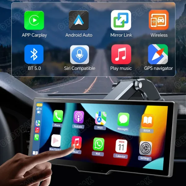 OBDPEAK T20 10.26" Dash Cam Rearview Camera Carplay & Android Auto Smart Player GPS Navigation Car DVR FM Mirror Monitor
