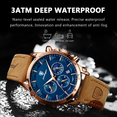 POEDAGAR Men Quartz Watch Luxury Sports Waterproof Chronograph Luminous Date Man Wristwatch Business Leather Men’s Watches Clock