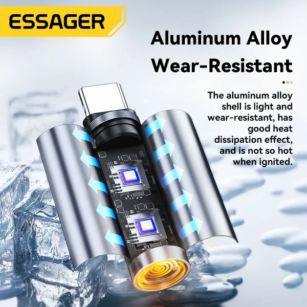Essager USB-C Mini Lighter Tungsten Wire Blow-to-Ignite Safety for Air Travel No Flame Auto Shut-Off Typec Cigarette Lighter