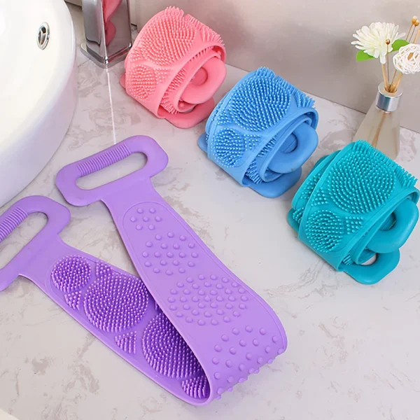 1pc Silicone Body Scrubber Shower Brush Bath Exfoliating Brush Belt Back Scrub Body Cleaner Cleaning Strap Bathroom Accessories