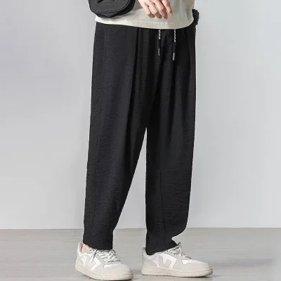 Summer Men’s Ice Silk Pants Breathable Joggers Streetwear Cotton Linen Sweatpants Casual Pants Hawaiian Vacation Loose Trousers