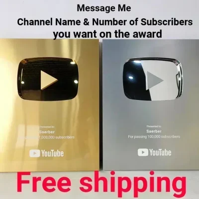 Gold customized name YouTube play button award plaque,custom YouTube award