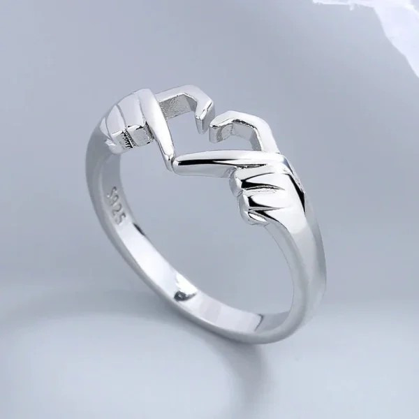 New Romantic Love Hand with Heart Shaped Ring Creative Couple Silver Color Adjustable Open Rings Personality Party Jewelry Gift