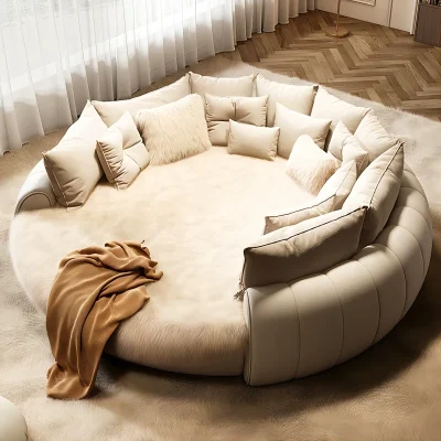 Queen Headboard Frame Double Bed King Size Round Twin Full Double Bed Luxury Wooden Modern Cama De Casal Bedroom Furniture