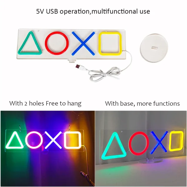 LED Neon Wall Mounted Mood Night Light Room Tabletop Neon Light Game Icon PS4 Game Room Bar Decoration Birthday Gift USB-operate