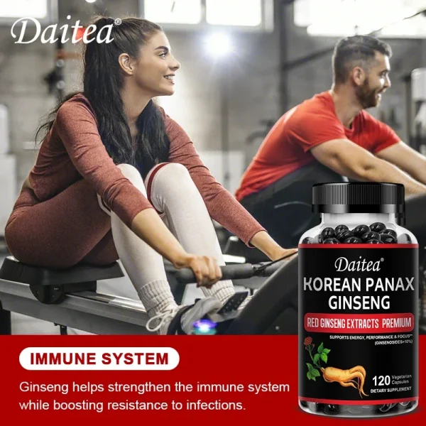 Daitea Organic Korean Red Ginseng Supplement - Energy, Muscle Mass, Endurance 30/60/120 Vegetarian Capsules