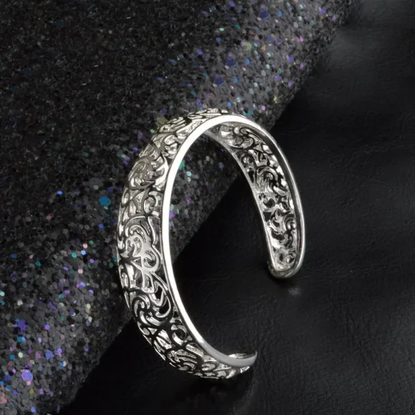 925 Silver Cuff Bracelet Opening Exquisite Hollow Women Bracelet Silver Color Carved Pattern Retro Bangle Party Wrist Jewelry