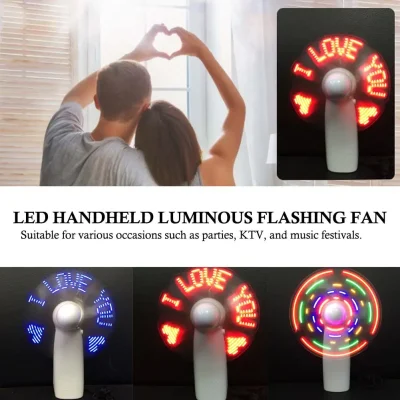 Small Electric Fan With Flashing Words Mini Portable Toy Rechargeable Support Student Fan Light Led Battery Handheld Coolin N0K7