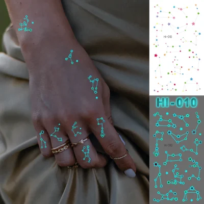 Blue Luminous Glow Tattoo Sticker Constellation Waterproof Temporary Tatoo Small Finger Wrist Fake Tatto For Body Art Women Kid