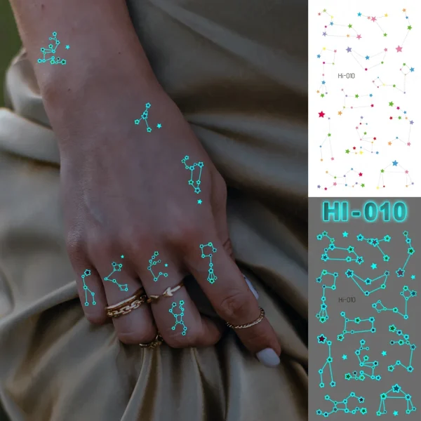 Blue Luminous Glow Tattoo Sticker Constellation Waterproof Temporary Tatoo Small Finger Wrist Fake Tatto For Body Art Women Kid