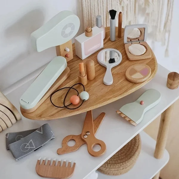 Wooden Simulation Kid Makeup Set Children Montessori Education Play House Cosmetic Case Gift Toys Girls Game Lipstick Beauty Bag