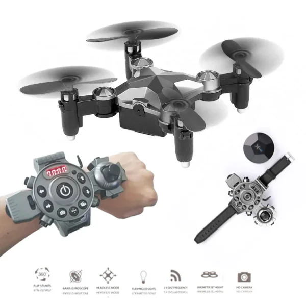 DH-800 Watch Control Wifi FPV RC Selfie Drone 2.4GHz Foldable Pocket Mini RC Drone Portable RC Quadcopter with 0.3MP Camera