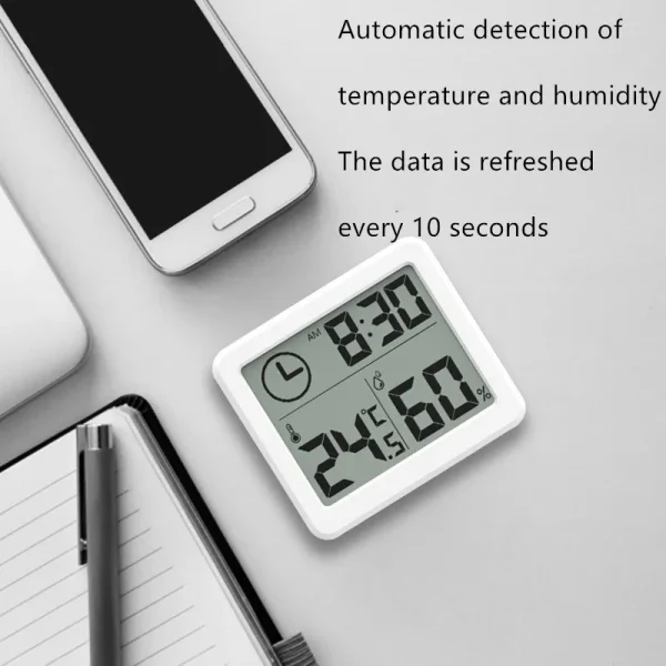 Multifunction Thermometer Hygrometer Automatic Electronic Temperature Humidity Monitor Clock 3.2inch Large LCD Screen