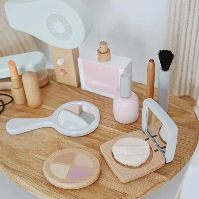 Wooden Simulation Kid Makeup Set Children Montessori Education Play House Cosmetic Case Gift Toys Girls Game Lipstick Beauty Bag