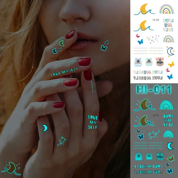 Blue Luminous Glow Tattoo Sticker Constellation Waterproof Temporary Tatoo Small Finger Wrist Fake Tatto For Body Art Women Kid