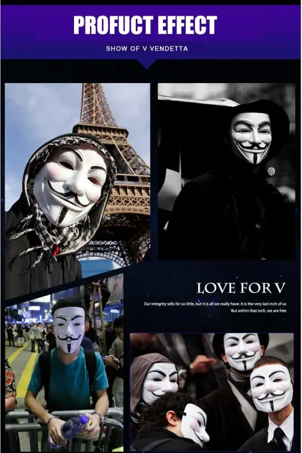 1Pc Halloween Masks V for Vendetta Mask Anonymous Guy Fawkes Halloween Party Gift for Adult Kids Film Theme Mask Cosplay Costume