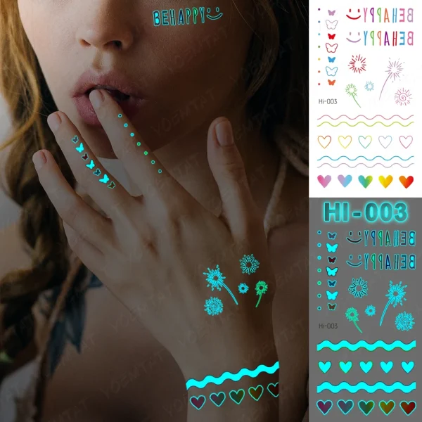 Blue Luminous Glow Tattoo Sticker Constellation Waterproof Temporary Tatoo Small Finger Wrist Fake Tatto For Body Art Women Kid