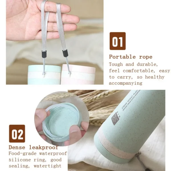 Portable 300ml Thermos Bottle Healthy Plastic Wheat Fiber Cup Double Layer Thermal Mug Office Coffee Tea Water Bottle Travel Mug