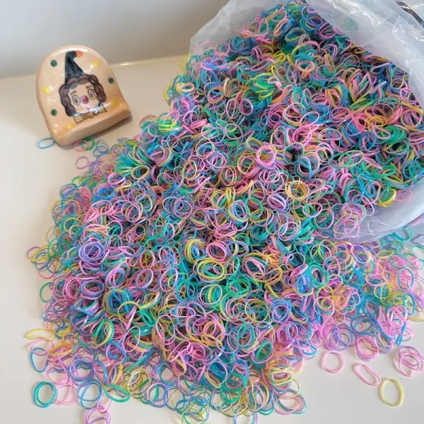 1000/2000Pcs/bag Girls Colourful Disposable Rubber Band Hair Ties Headband Children Ponytail Holder Bands Kids Hair Accessories