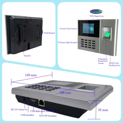 WiFi 2000mAh Battery Option Fingerprint Time and Attendance Machine System Card Employee Electronic Time Clock Management System